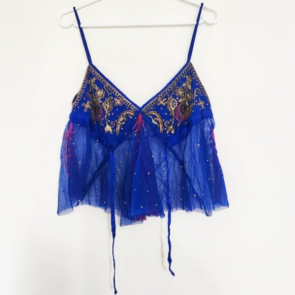 Matthew Williamson Beaded Blue Sleeveless Fairy Top Size 10 Medium b170 - Picture 4 of 7